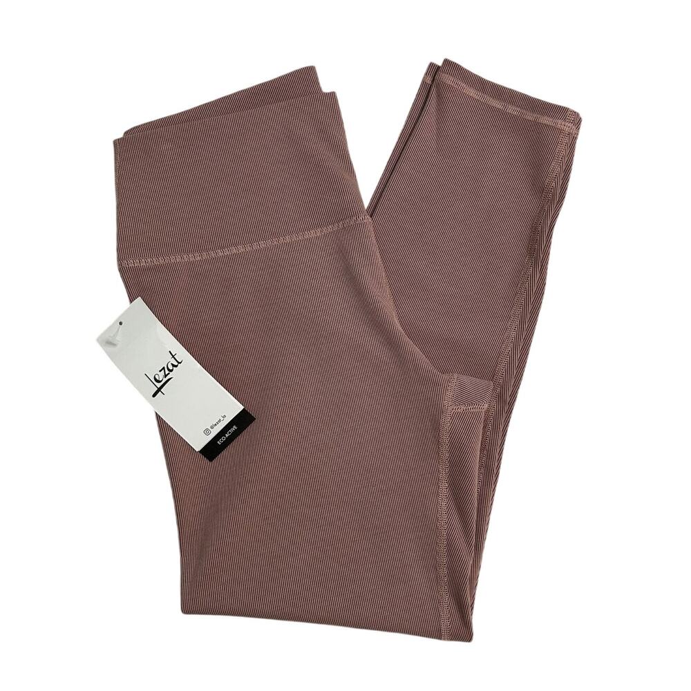 NWT Lezat Eco Active Textured Athletic High Waist Soft Rib Dusty Rose Leggings-L